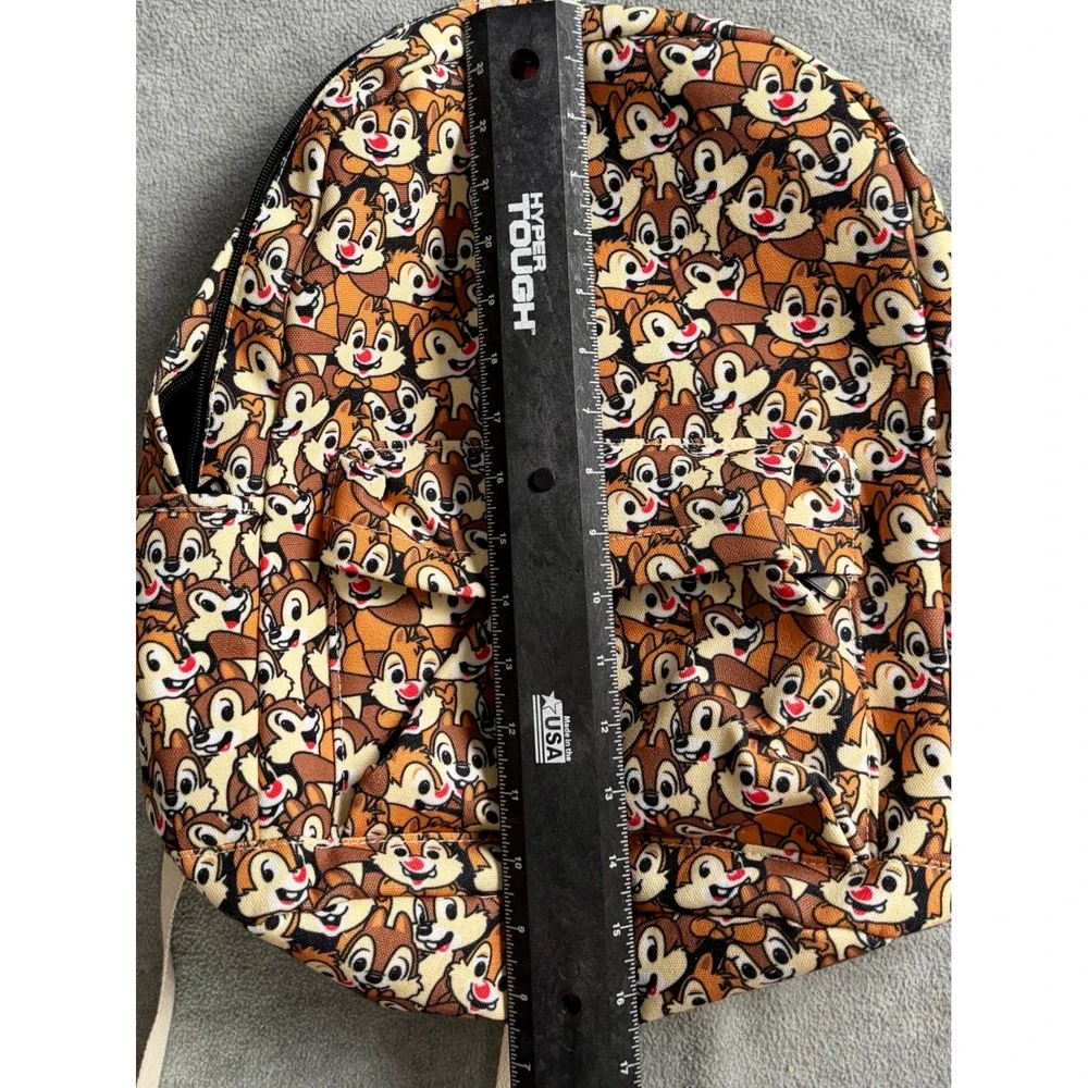 Rare Disney Chip 'n Dale All Over Print Backpack Canvas Brown Tan Cream Bag